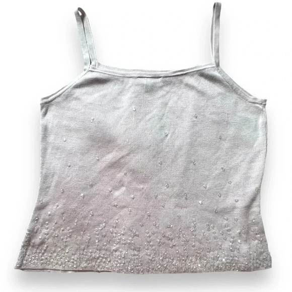 Ann Taylor 100% Silk Ivory Cream Camisole Tank with Clear Sequins Womens Large - Picture 2 of 9